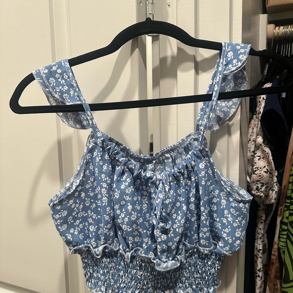 Floral Blue Sleeveless Top
